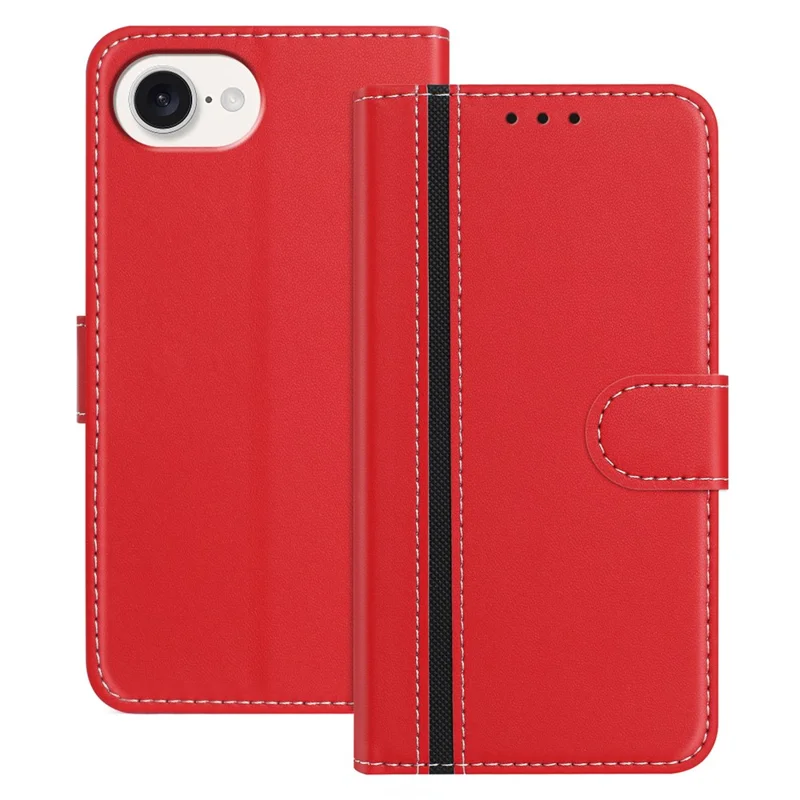 For iPhone 16e Phone Cases Wallet Stand Color Splicing Leather Cover with Magnetic Clasp - Red