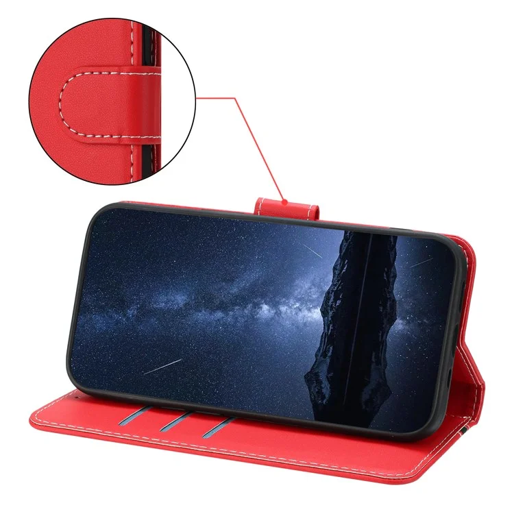 For iPhone 16e Phone Cases Wallet Stand Color Splicing Leather Cover with Magnetic Clasp - Red