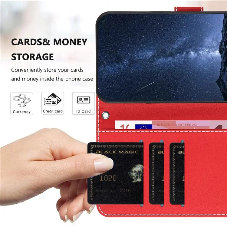 For iPhone 16e Phone Cases Wallet Stand Color Splicing Leather Cover with Magnetic Clasp - Red