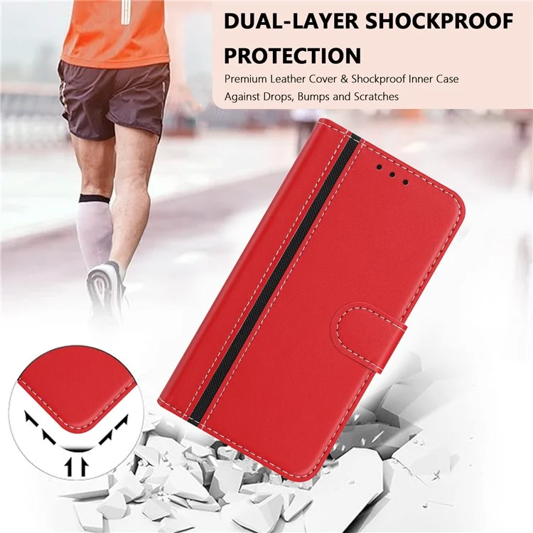 For iPhone 16e Phone Cases Wallet Stand Color Splicing Leather Cover with Magnetic Clasp - Red
