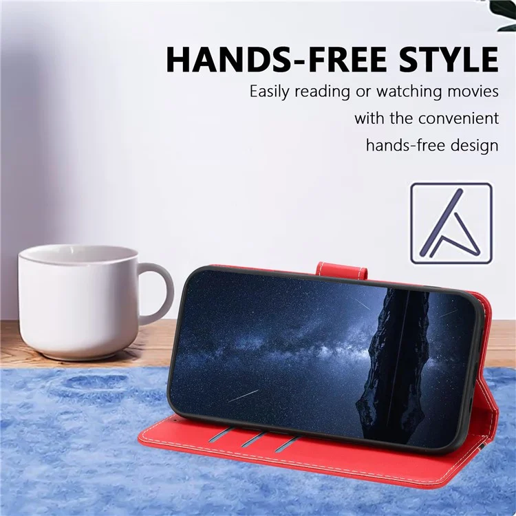 For iPhone 16e Phone Cases Wallet Stand Color Splicing Leather Cover with Magnetic Clasp - Red