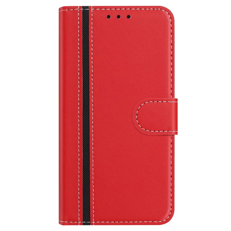 For iPhone 16e Phone Cases Wallet Stand Color Splicing Leather Cover with Magnetic Clasp - Red