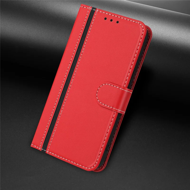 For iPhone 16e Phone Cases Wallet Stand Color Splicing Leather Cover with Magnetic Clasp - Red