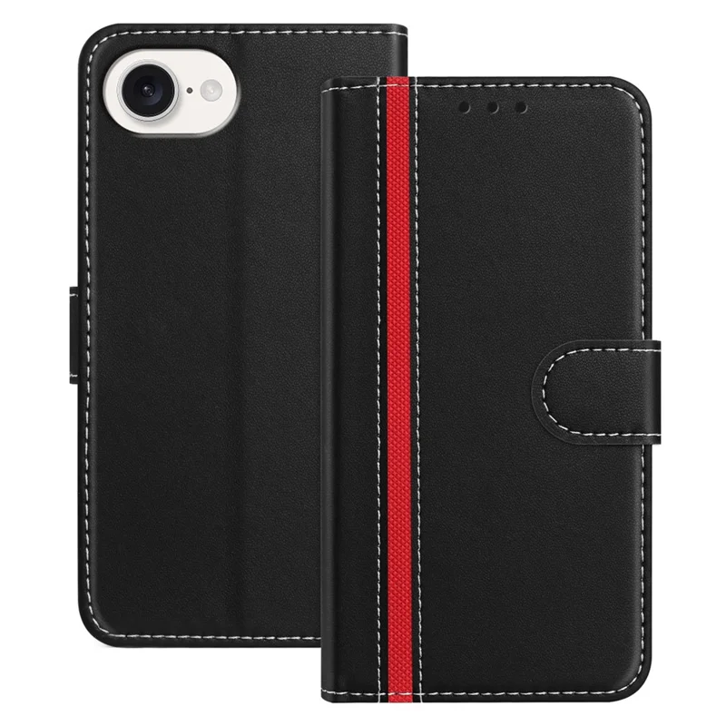 Funda para iPhone 16e 008 con Cierre Magnético, Soporte de Cartera y Diseño Bicolor - Negra