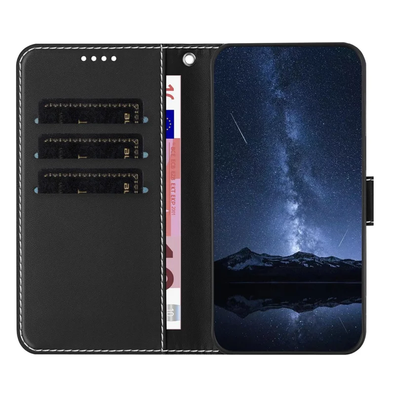 Funda para iPhone 16e 008 con Cierre Magnético, Soporte de Cartera y Diseño Bicolor - Negra