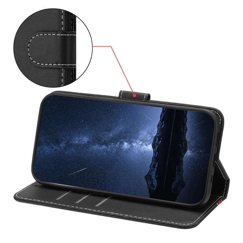 Funda para iPhone 16e 008 con Cierre Magnético, Soporte de Cartera y Diseño Bicolor - Negra