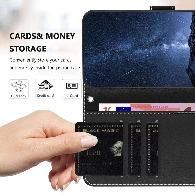 Funda para iPhone 16e 008 con Cierre Magnético, Soporte de Cartera y Diseño Bicolor - Negra