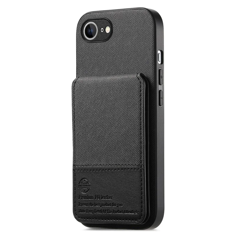 For iPhone 16e Case Cloth Texture Leather + PC + TPU RFID Blocking Phone Cover with Card Holder - Black