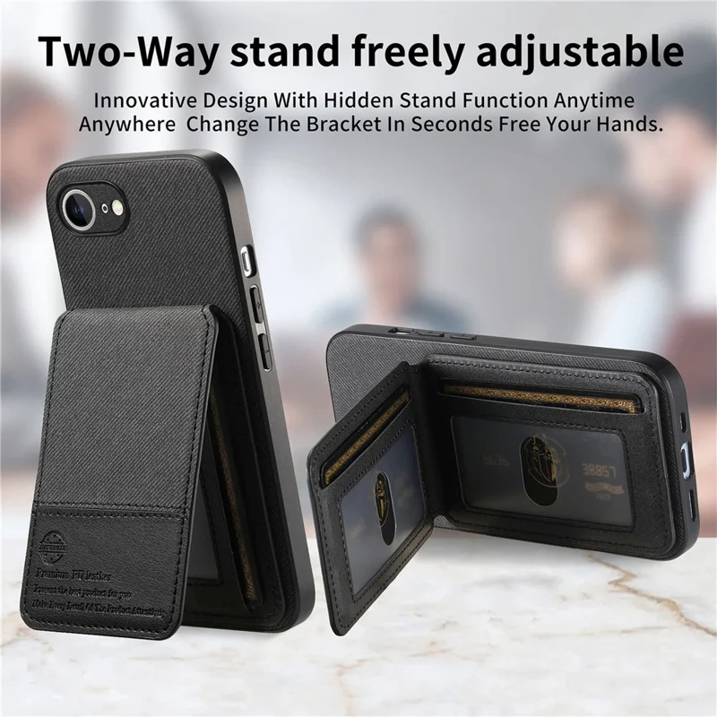 For iPhone 16e Case Cloth Texture Leather + PC + TPU RFID Blocking Phone Cover with Card Holder - Black