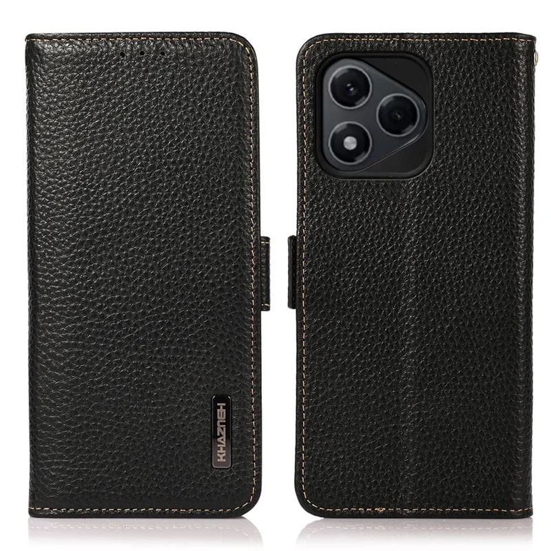 KHAZNEH for Honor 400 Lite 5G Phone Case Genuine Cow Leather Cover RFID Blocking - Black