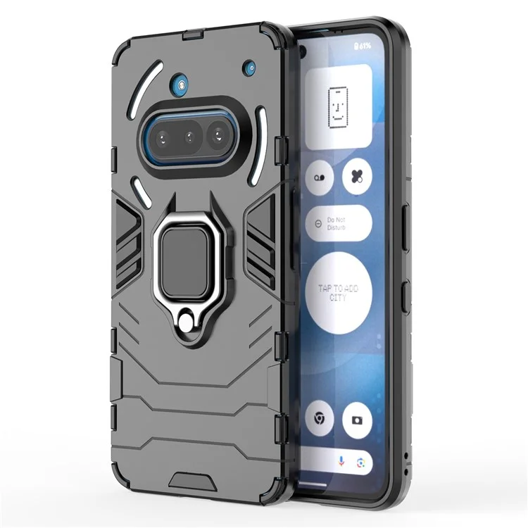 For Nothing Phone (3a) Case PC + TPU Protective Phone Cover with Ring Kickstand - Black