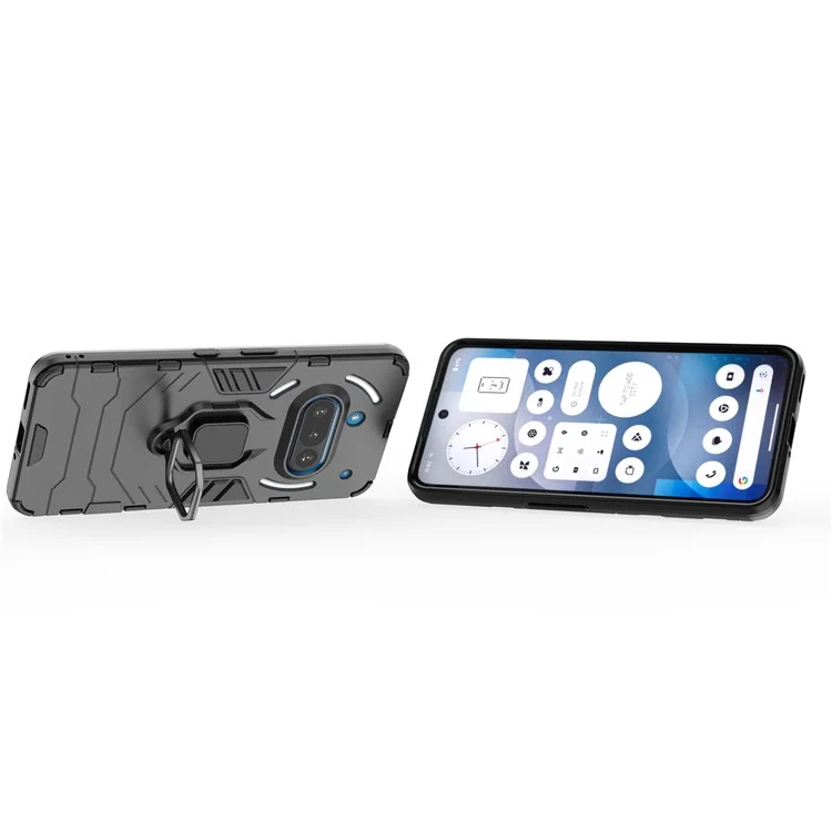 For Nothing Phone (3a) Case PC + TPU Protective Phone Cover with Ring Kickstand - Black