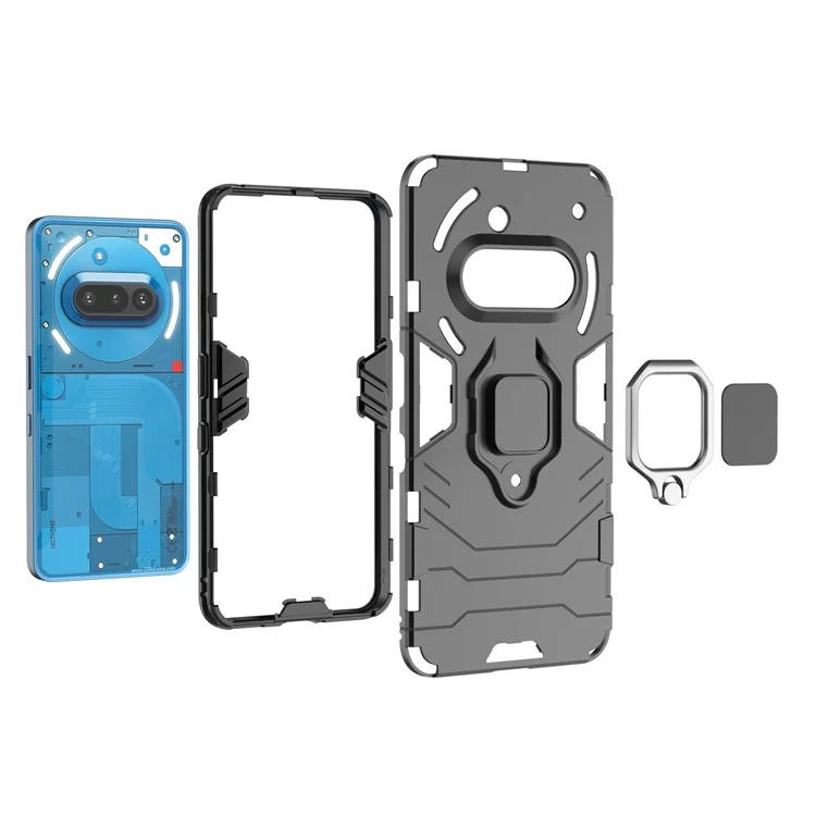 For Nothing Phone (3a) Case PC + TPU Protective Phone Cover with Ring Kickstand - Black