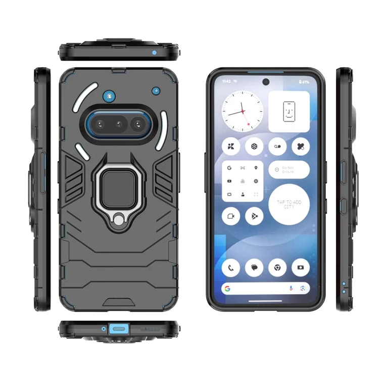 For Nothing Phone (3a) Case PC + TPU Protective Phone Cover with Ring Kickstand - Black