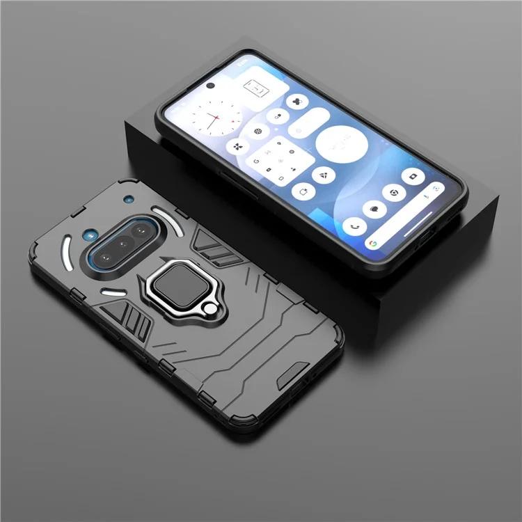 For Nothing Phone (3a) Case PC + TPU Protective Phone Cover with Ring Kickstand - Black