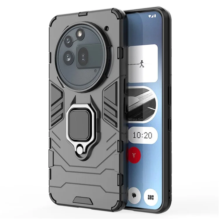 For Nothing Phone (3a) Pro Case PC + TPU Protective Phone Cover with Ring Kickstand - Black