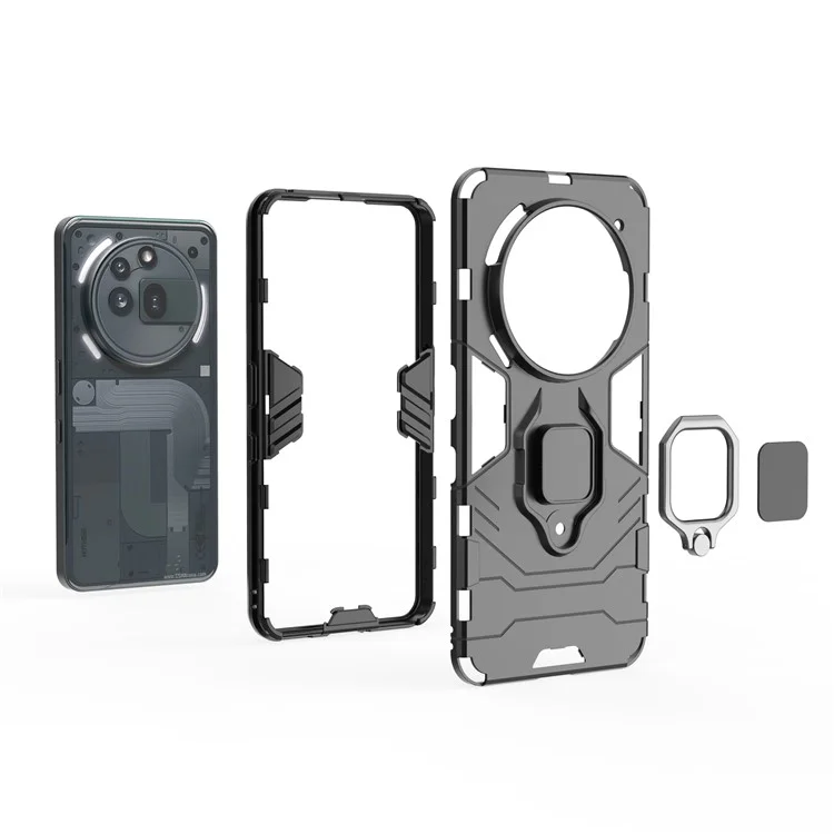 For Nothing Phone (3a) Pro Case PC + TPU Protective Phone Cover with Ring Kickstand - Black