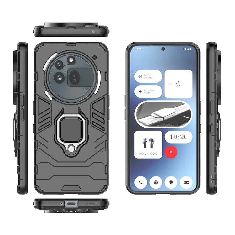 For Nothing Phone (3a) Pro Case PC + TPU Protective Phone Cover with Ring Kickstand - Black
