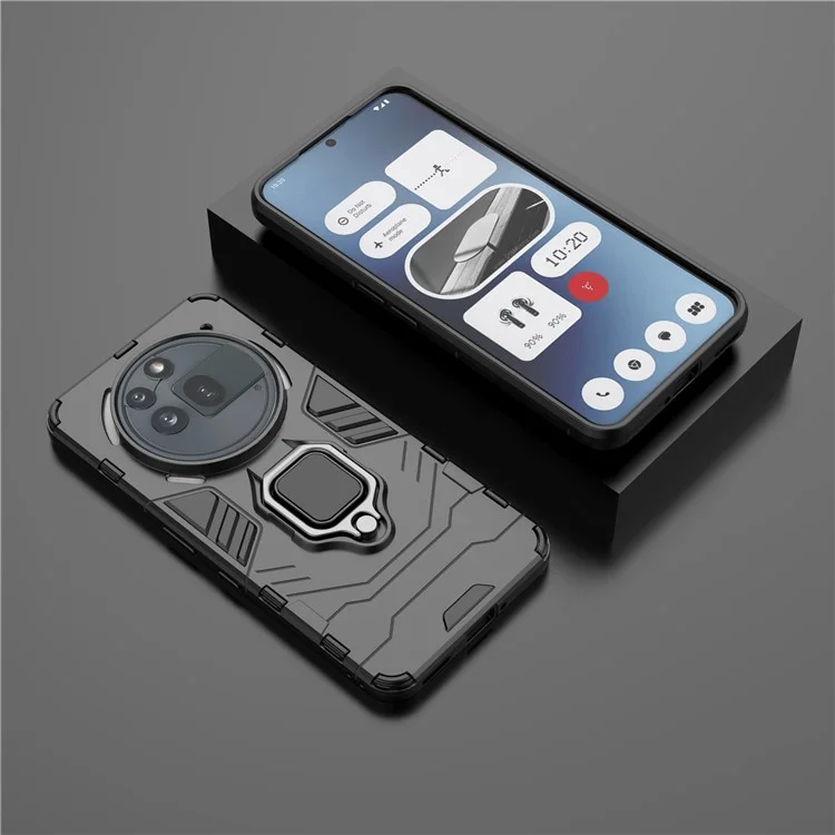 For Nothing Phone (3a) Pro Case PC + TPU Protective Phone Cover with Ring Kickstand - Black