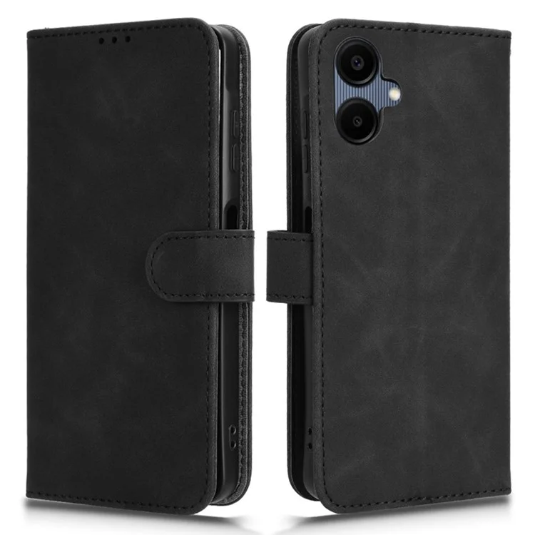 Für Samsung Galaxy A06 5G Lederhülle mit Lederimitat-Gefühl, Fallschutz, Wallet-Klappetui - Schwarz