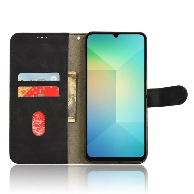 Für Samsung Galaxy A06 5G Lederhülle mit Lederimitat-Gefühl, Fallschutz, Wallet-Klappetui - Schwarz