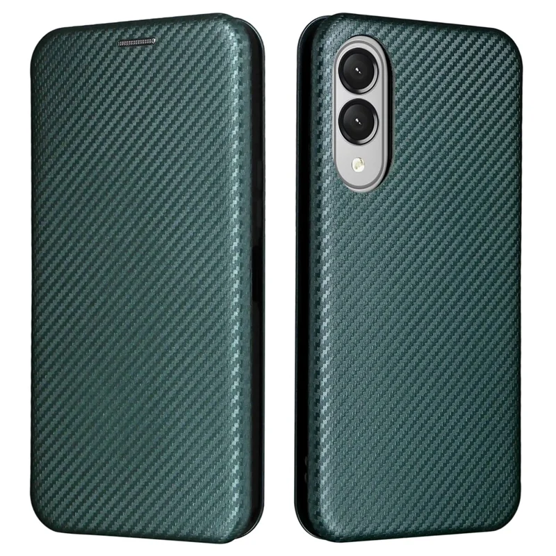 For Samsung Galaxy S25 Edge Case Carbon Fiber Texture Drop-Proof PU Leather Phone Cover - Green