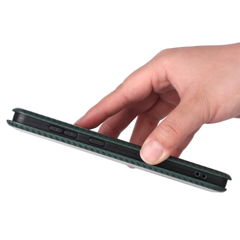 For Samsung Galaxy S25 Edge Case Carbon Fiber Texture Drop-Proof PU Leather Phone Cover - Green