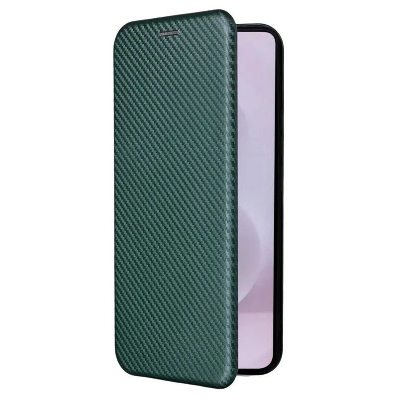 For Samsung Galaxy S25 Edge Case Carbon Fiber Texture Drop-Proof PU Leather Phone Cover - Green