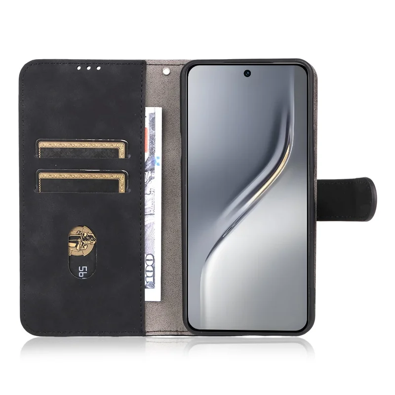 For TECNO Camon 40 Premier 5G Leather Case Skin Feel Anti Drop Wallet Flip Phone Cover - Black