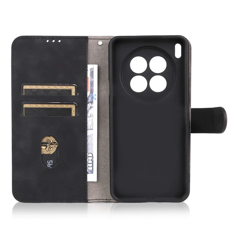 For TECNO Camon 40 Premier 5G Leather Case Skin Feel Anti Drop Wallet Flip Phone Cover - Black