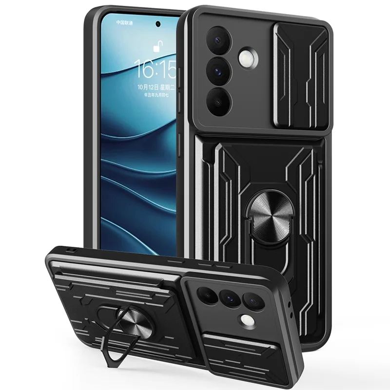 Zwart telefoonhoesje voor Samsung Galaxy A36 5G, PC + TPU met standaard en camera-schuif