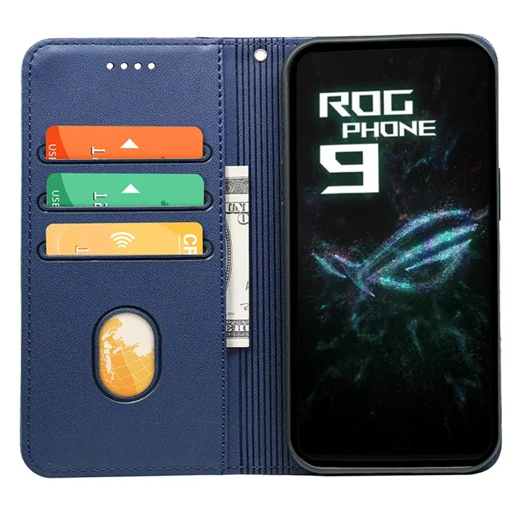 HX01 For Asus ROG Phone 9 5G Wallet Case Magnetic Closing PU Leather Phone Cover - Blue