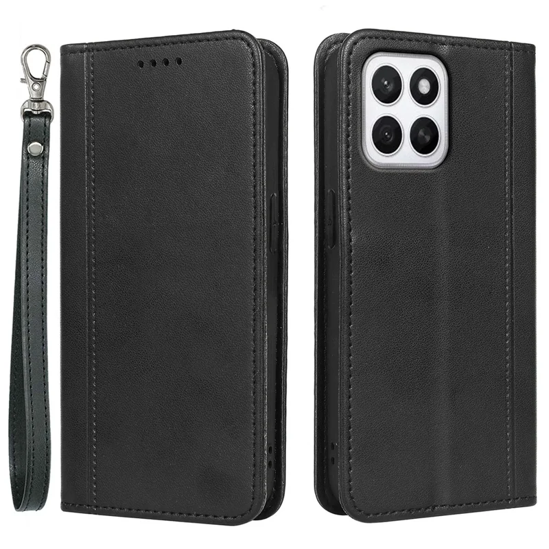 HX01 For Honor X8c 4G Wallet Case Magnetic Closing PU Leather Phone Cover - Black