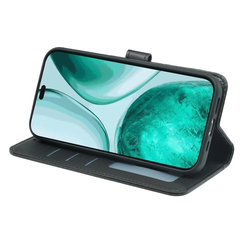 For Honor X8c 4G Wallet Case Magnetic Snap Leather Phone Cover with Strap - Black