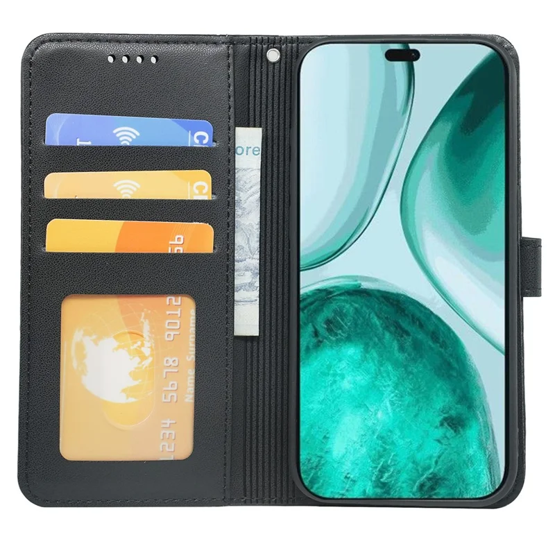 For Honor X8c 4G Wallet Case Magnetic Snap Leather Phone Cover with Strap - Black