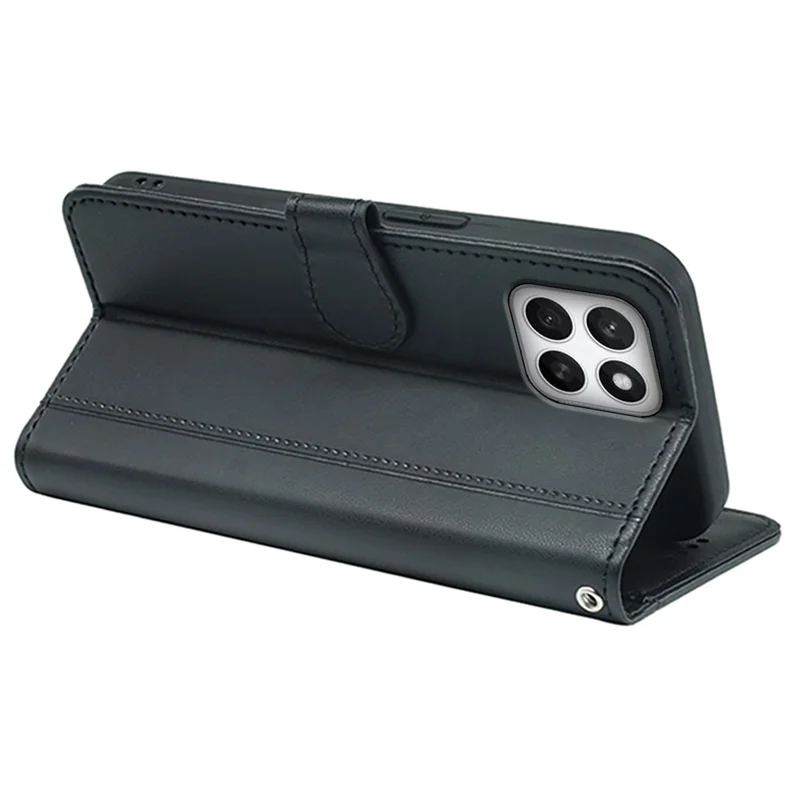 For Honor X8c 4G Wallet Case Magnetic Snap Leather Phone Cover with Strap - Black