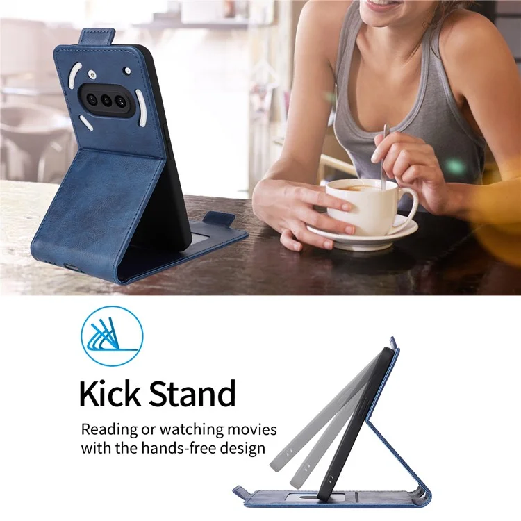 Custodia in pelle con supporto per Nothing Phone (3a), chiusura magnetica, flip verticale, porta-carte - Blu scuro