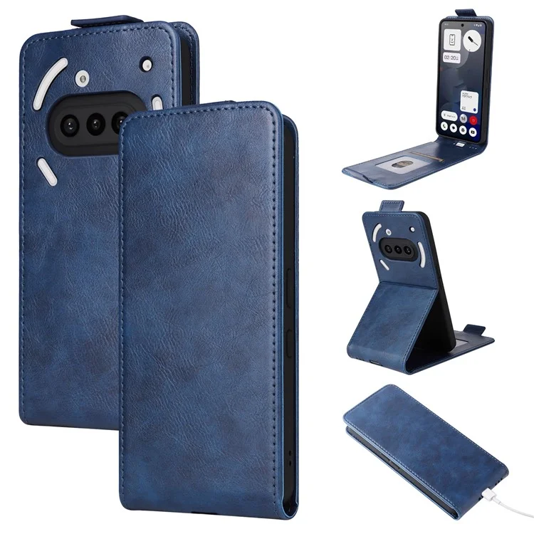 Custodia in pelle con supporto per Nothing Phone (3a), chiusura magnetica, flip verticale, porta-carte - Blu scuro