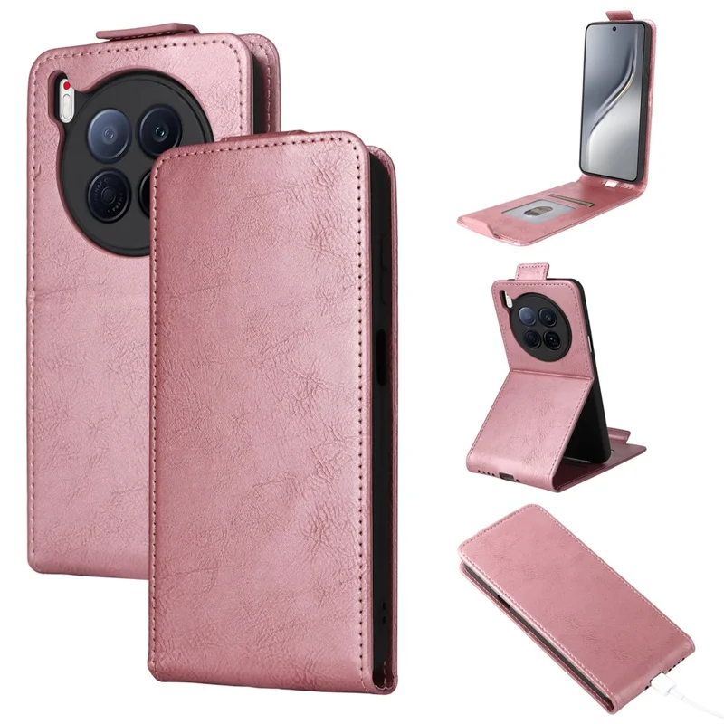 For TECNO Camon 40 Premier 5G Stand Case Magnetic Clasp Vertical Flip Leather Phone Cover with Card Holder - Rose Gold