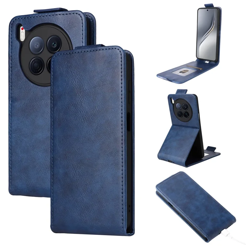 For TECNO Camon 40 Premier 5G Stand Case Magnetic Clasp Vertical Flip Leather Phone Cover with Card Holder - Dark Blue