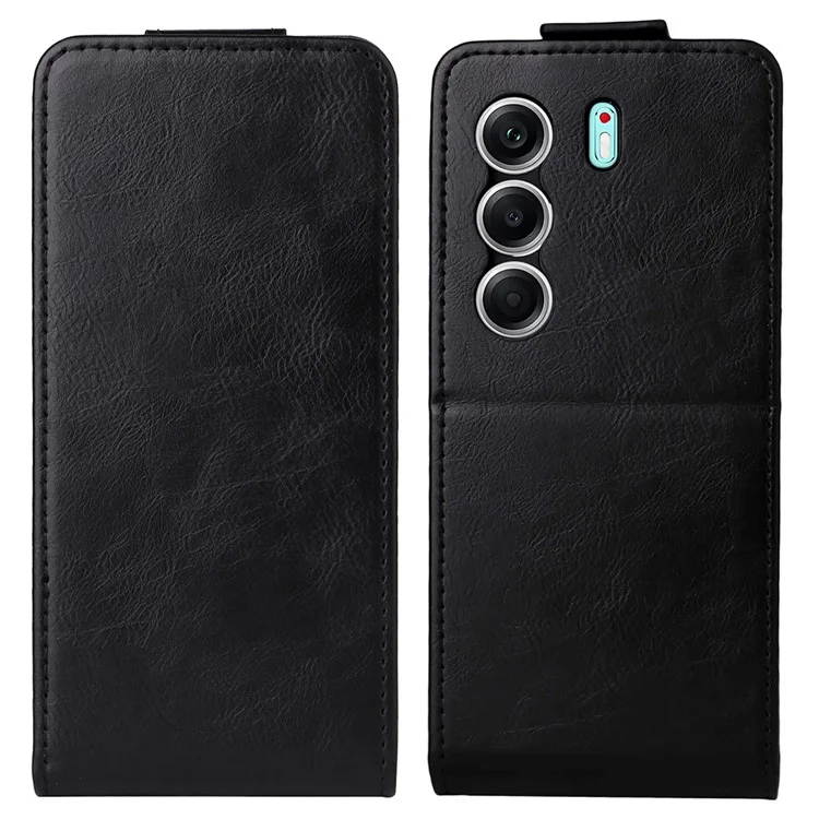 Für TECNO Camon 40 Pro 5G / 4G Handyhülle mit Magnetverschluss Vertikal Klappbar Lederhülle mit Kartenfach - Schwarz