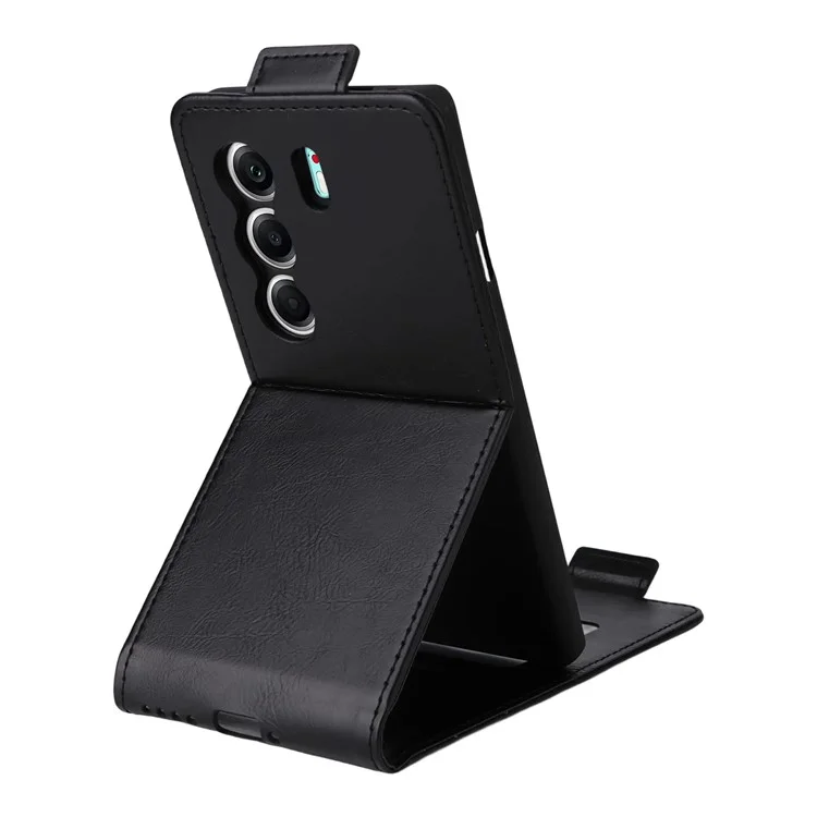 Für TECNO Camon 40 Pro 5G / 4G Handyhülle mit Magnetverschluss Vertikal Klappbar Lederhülle mit Kartenfach - Schwarz