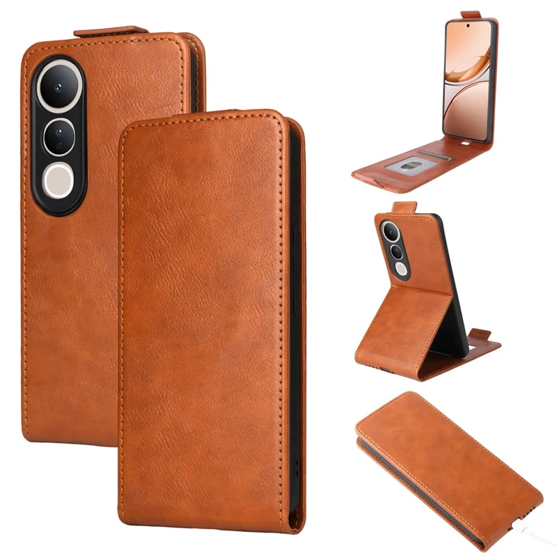 For vivo V50 Lite 5G Stand Case Magnetic Clasp Vertical Flip Leather Phone Cover with Card Holder - Orange