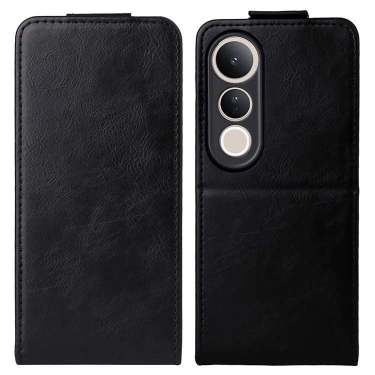 For vivo V50 Lite 5G Stand Case Magnetic Clasp Vertical Flip Leather Phone Cover with Card Holder - Black