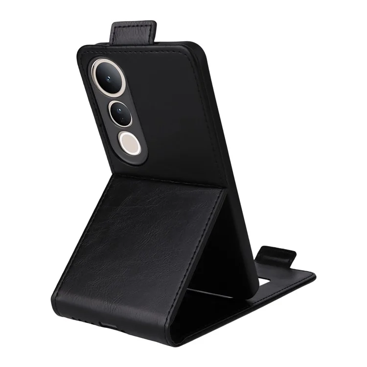 For vivo V50 Lite 5G Stand Case Magnetic Clasp Vertical Flip Leather Phone Cover with Card Holder - Black