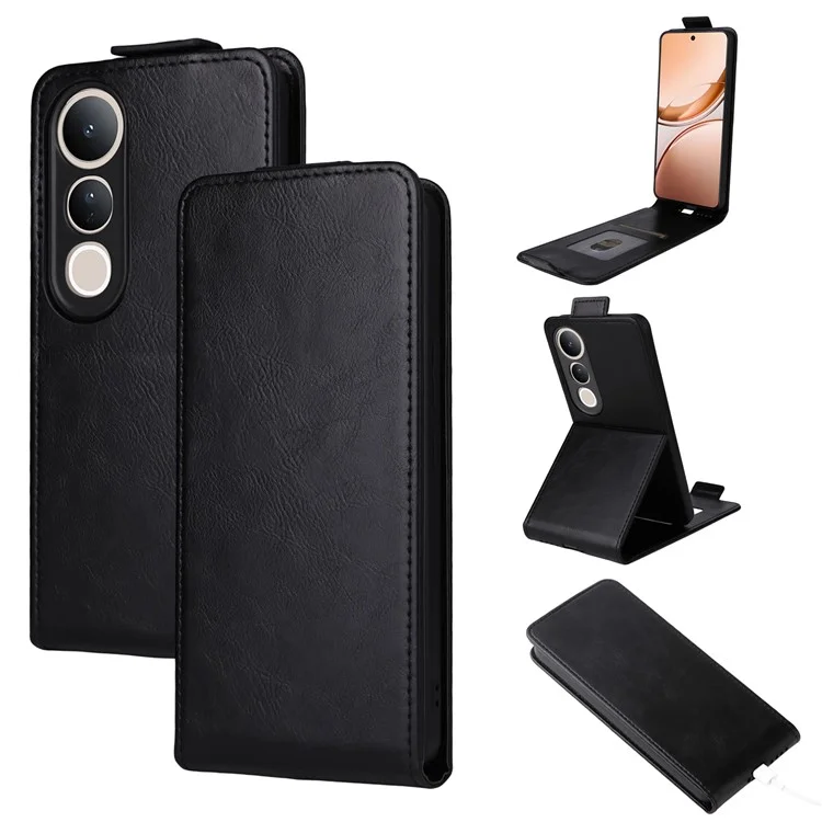 For vivo V50 Lite 5G Stand Case Magnetic Clasp Vertical Flip Leather Phone Cover with Card Holder - Black
