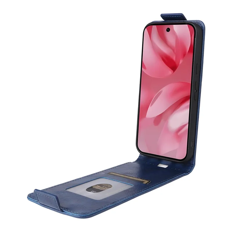 Étui à rabat vertical avec fermoir magnétique pour Google Pixel 10 Pro / Pixel 10, en cuir, avec porte-cartes - Bleu foncé