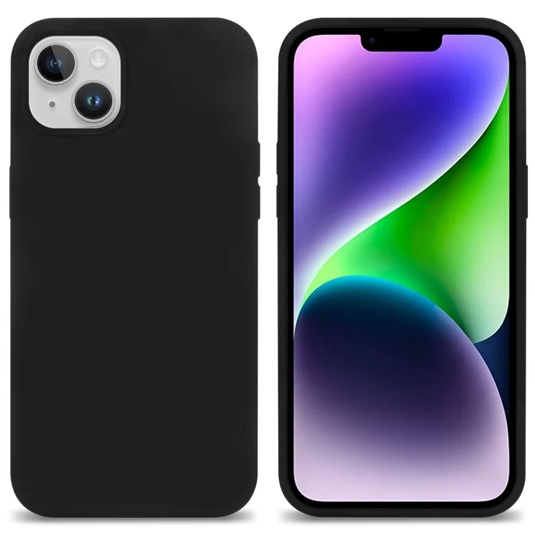 For iPhone 14 Solid Silicone Phone Case Soft Fiber Lining Anti-Scratch Shockproof Back Cover - Black