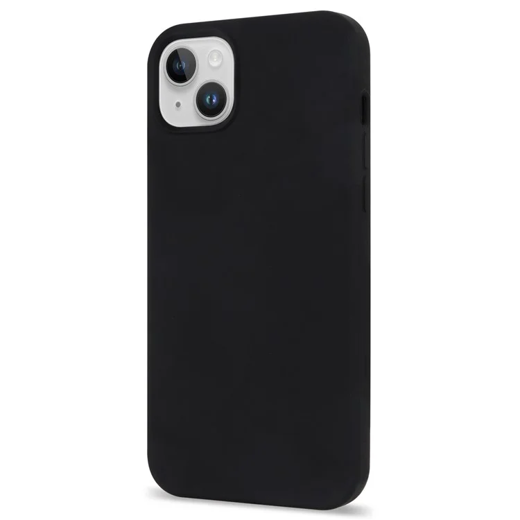 For iPhone 14 Solid Silicone Phone Case Soft Fiber Lining Anti-Scratch Shockproof Back Cover - Black