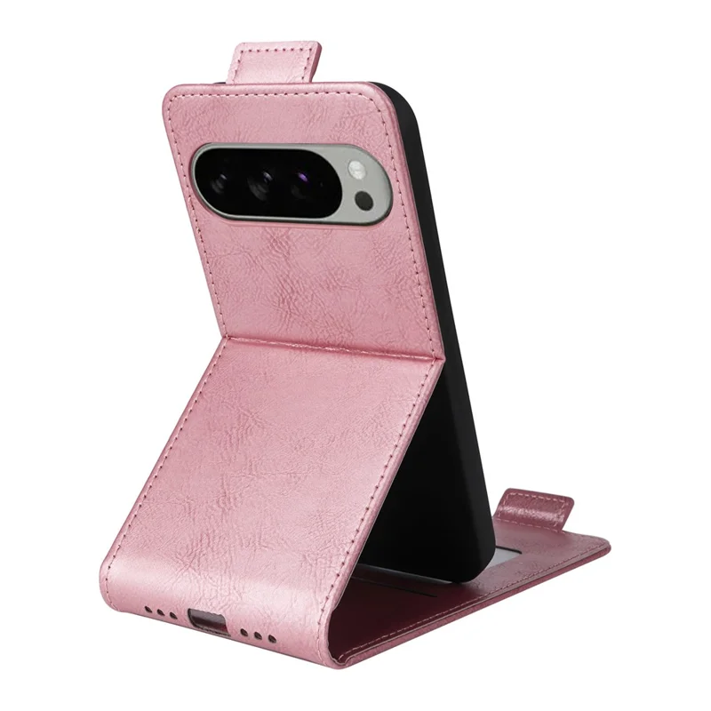 For Google Pixel 10 Pro XL Stand Case Magnetic Clasp Vertical Flip Leather Phone Cover with Card Holder - Rose Gold